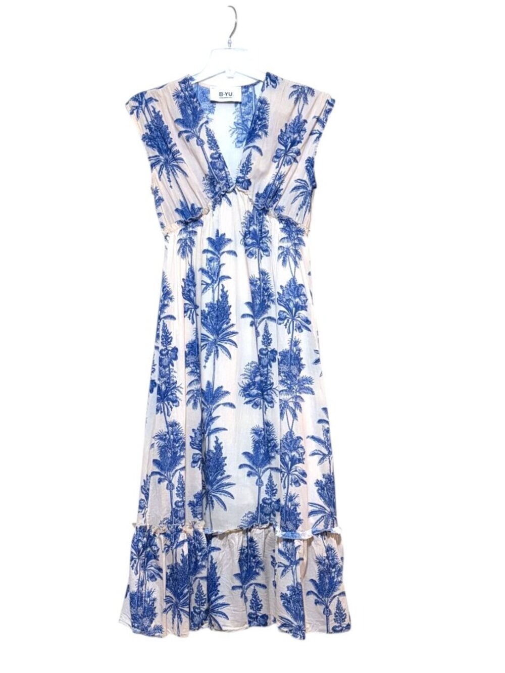 Cobalt Blue Cotton Sundress M Tiered Babydoll Maxi Resort Cruise 100% Cotton - Picture 3 of 7